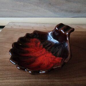 Vintage Canada Scallop-Shell Orange-Red Drip Pottery Ashtray-Catch All